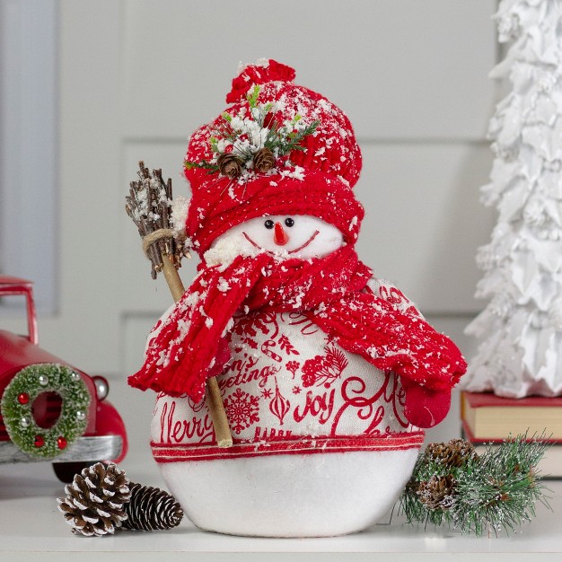 Red And White Standing Snowman Table Top Christmas Figure With Broom