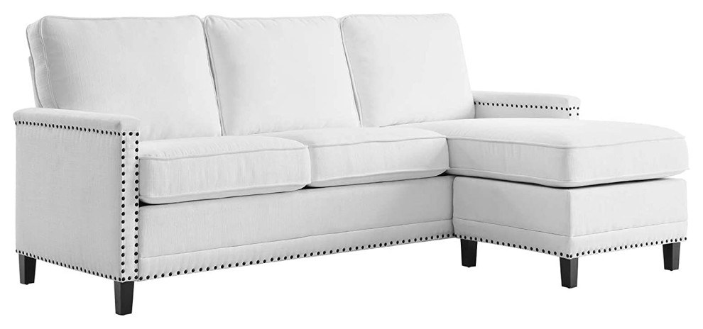 Left Facing Sectional Sofa  Polyester Seat With Nailhead Trim Accent   Transitional   Sectional Sofas   by Decor Love  Houzz