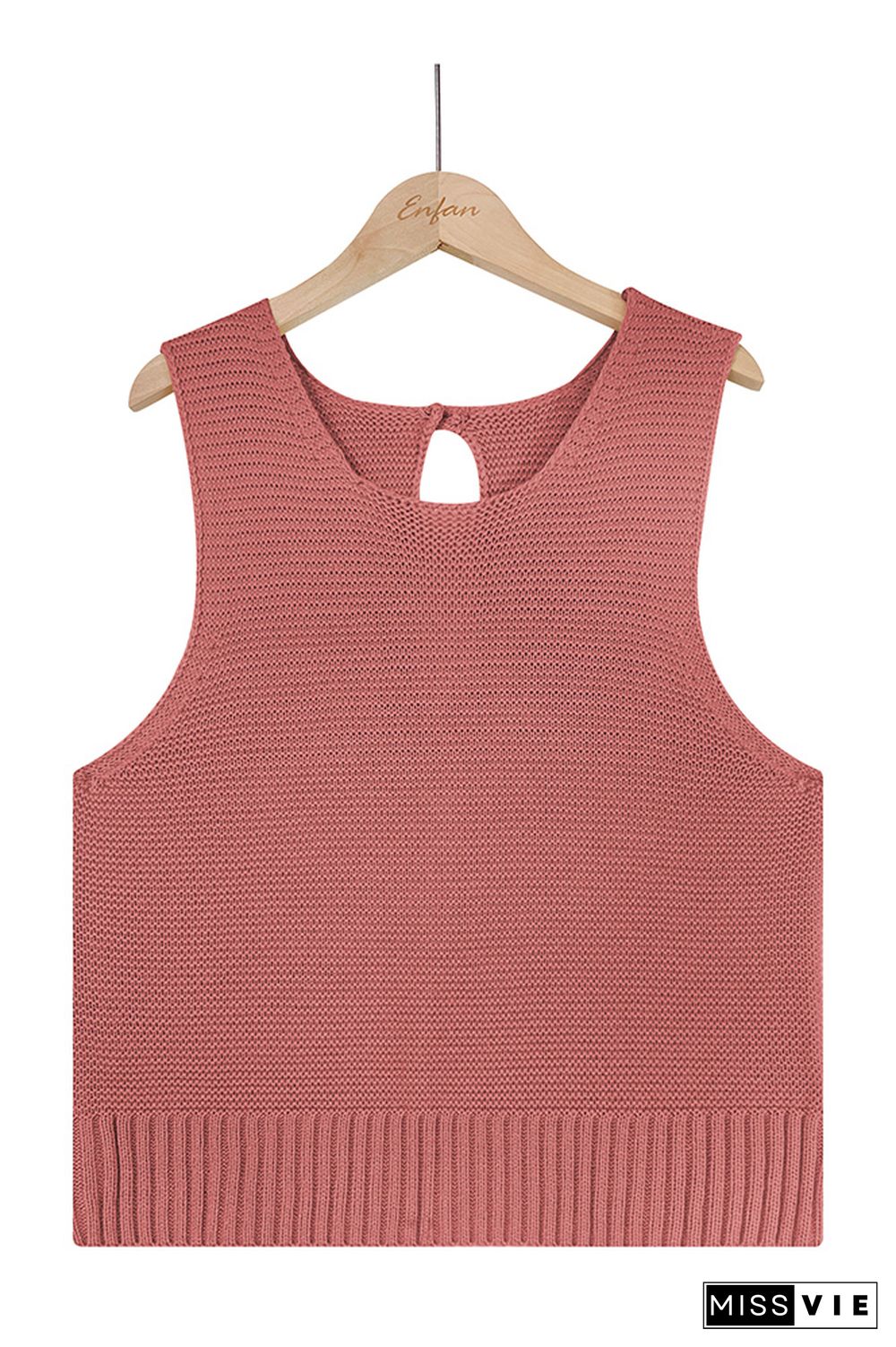 Cut Out Back Plain Knit Tank Top