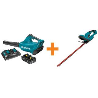 Makita 18V X2 (36V) LXT Lithium-Ion Brushless Cordless Leaf Blower Kit (5.0Ah) with Bonus LXT Cordless 22 in. Hedge Trimmer XBU02PT-XHU02Z