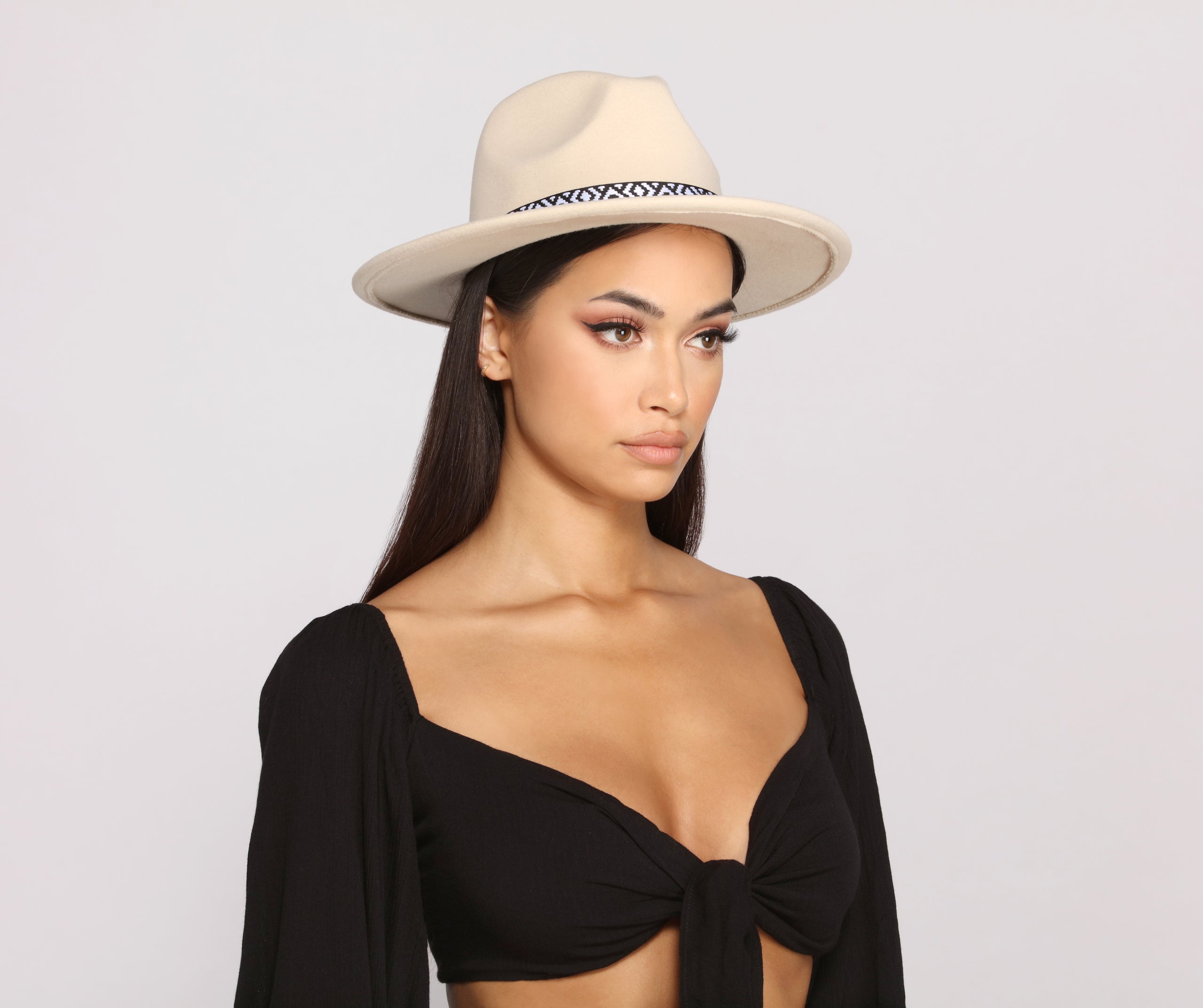 Tribal Print Faux Wool Panama Hat