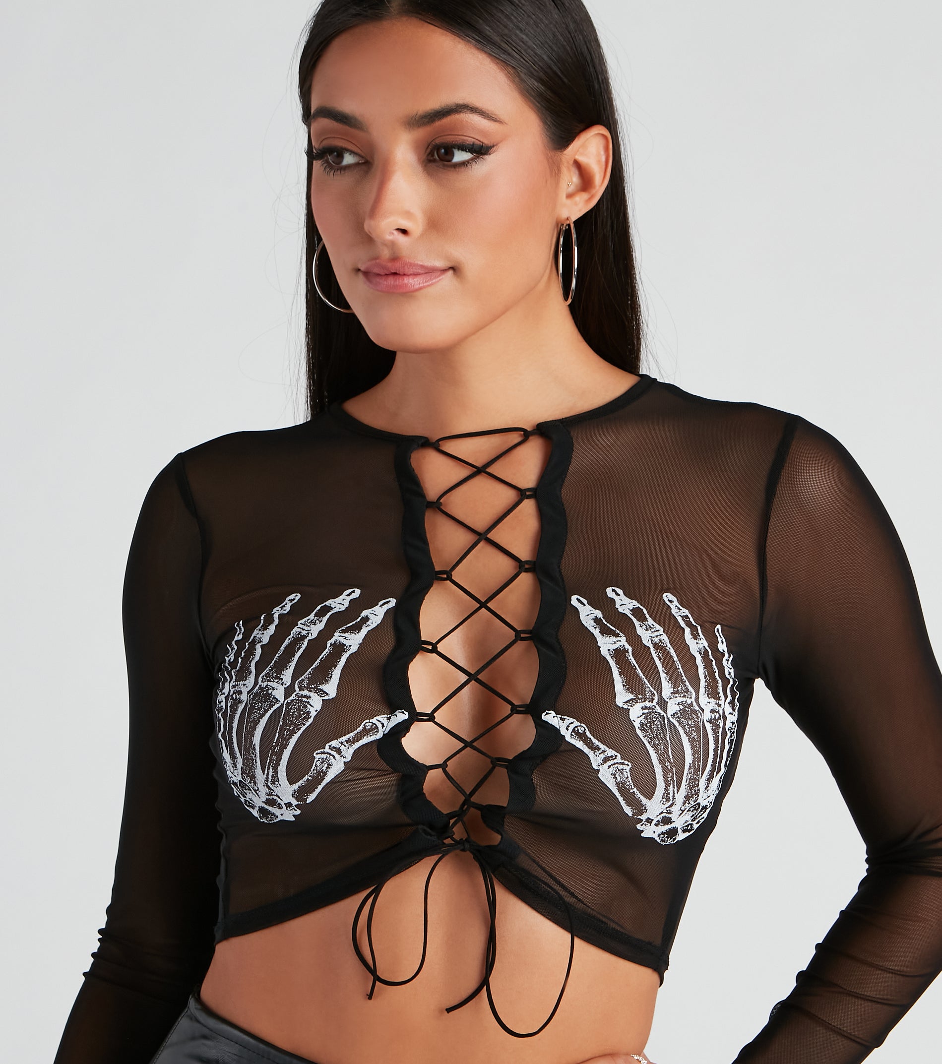 Sultry Skeleton Lace-Up Crop Top