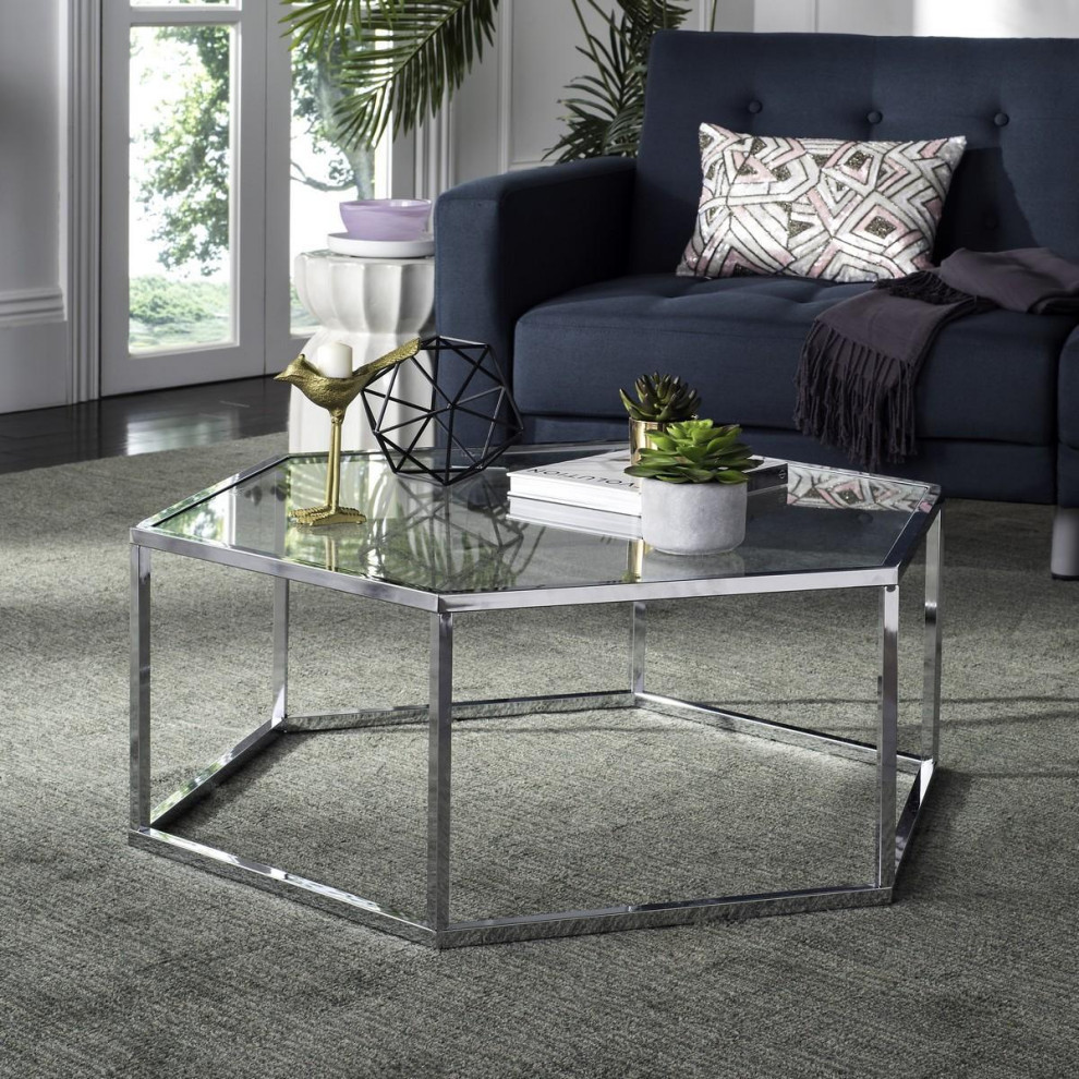 Nanina Glass Coffee Table  Chrome   Contemporary   Coffee Tables   by Rustic Home Furniture Deco  Houzz