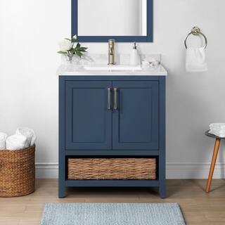 Home Decorators Collection Newhall 30 in. W x 22 in. D x 34.5 in. H Single Sink Bath Vanity in Grayish Blue with White Cultured Marble Top Newhall 30GB