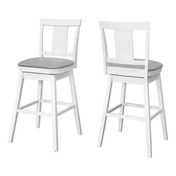 Bar Stool， Set Of 2， Swivel， Bar Height， Wood， Pu Leather Look， Transitional - 19.75