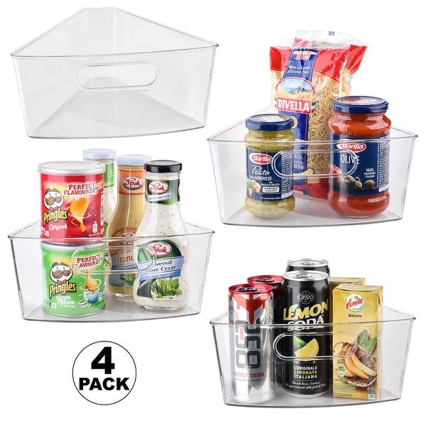 4-Pack Lazy Susan Organizer w/ Front Handle， Wedge Storage Bin Cabinet Container