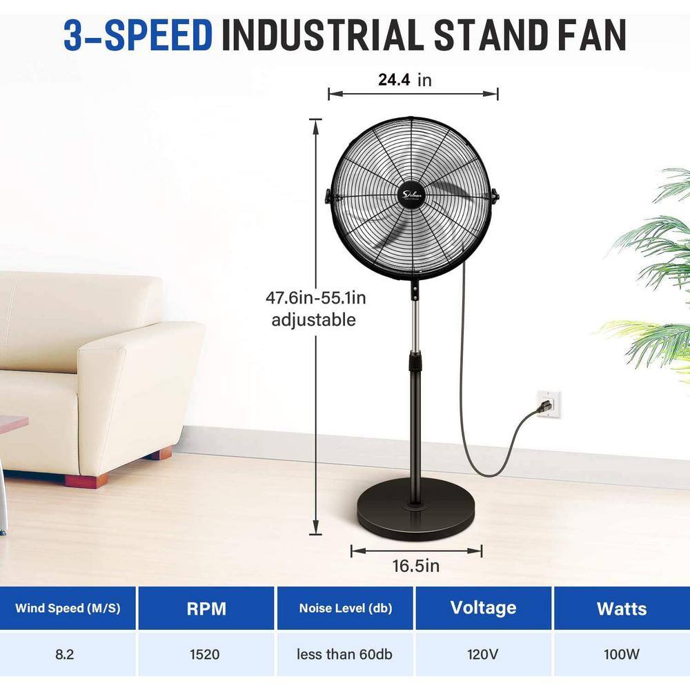 Aoibox 20 in. High-Velocity Heavy Duty Metal Pedestal Standing Fan in Black for Industrial Commercial Residential SNSA11FN010