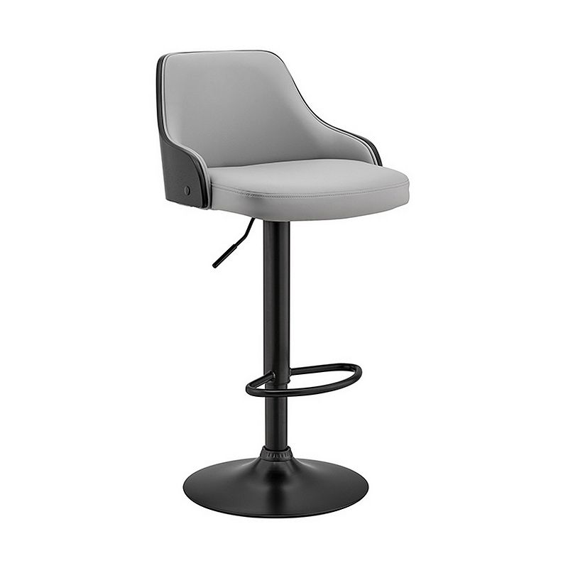 Faux Leather and Metal Adjustable Bar Stool， Black and Gray