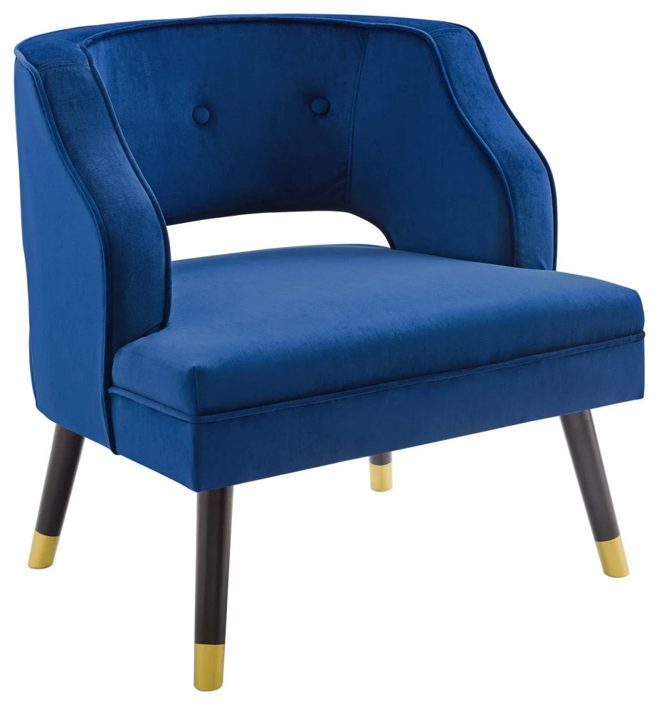 Finn Navy Button Tufted Open Back Performance Velvet Armchair   Midcentury   Armchairs And Accent Chairs   by V.S.D Furniture  Houzz