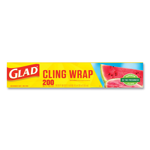 Glad ClingWrap Plastic Wrap， 200 Square Foot Roll， Clear， 12 Rolls/Carton (00020CT)