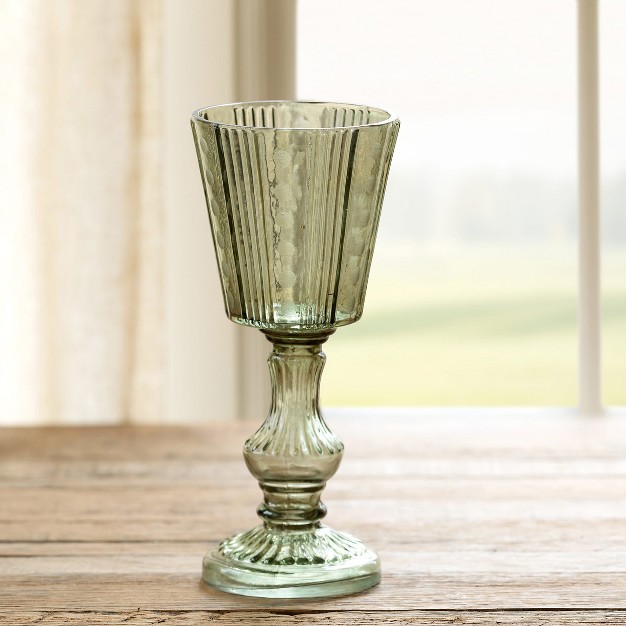 Park Hill Collection Maybelle Green Glass Pedestal Candle Holder