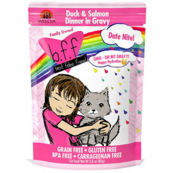 BFF OMG Duck and Salmon Date Night! Dinner in Gravy Wet Cat Food Pouches