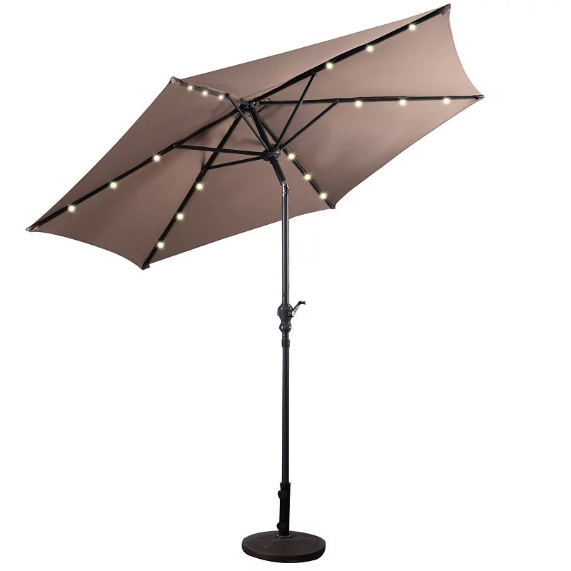 Patio Solar Umbrella Led Patio Market Steel Tilt W/ Crank Outdoor New