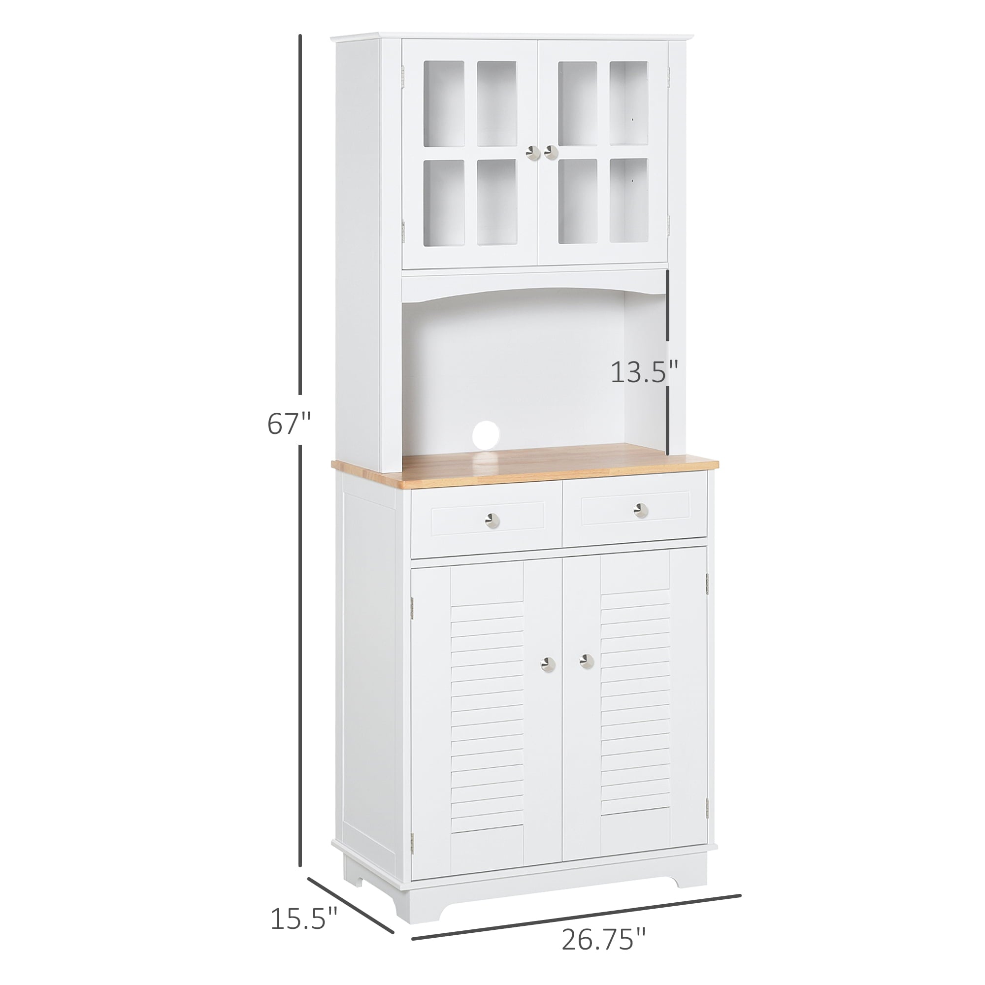 HOMCOM Coastal Kitchen Buffet and Hutch Wooden Cabinet for Dining Room， White