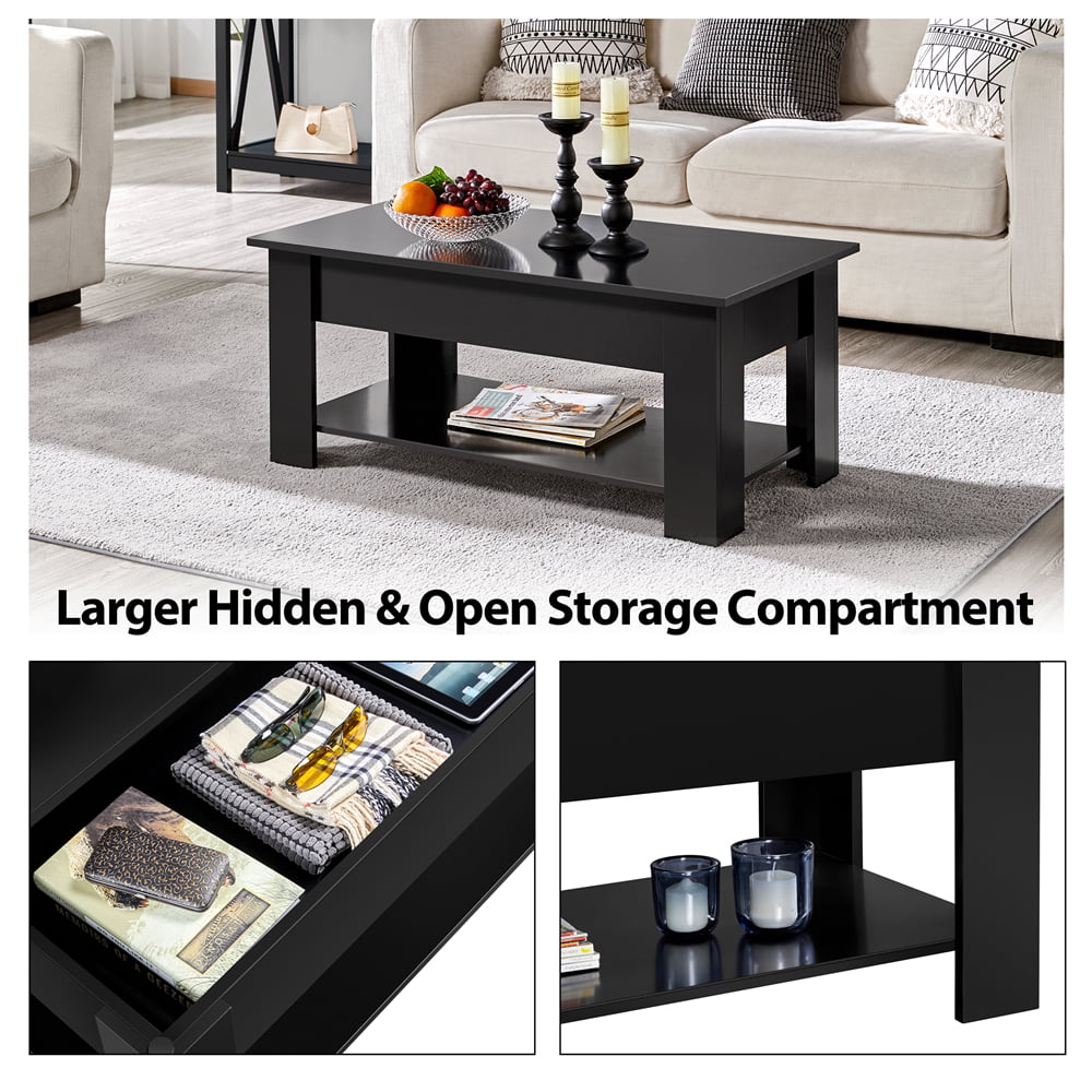 SMILE MART Modern Lift Top Coffee Table with Hidden Compartment & Storage, Black