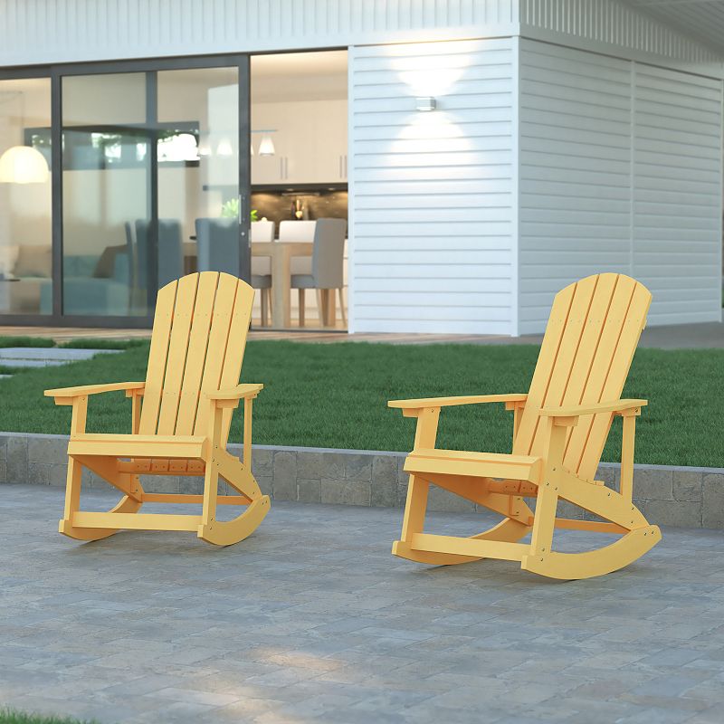 Emma and Oliver Set of 2 Marcy Classic All-Weather Poly Resin Rocking Adirondack Chairs with Stainless Steel Hardware for Year Round Use