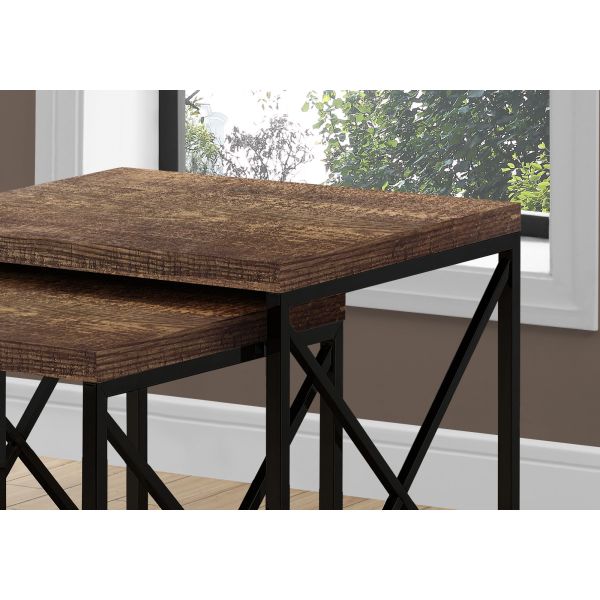 Nesting Table， Set Of 2， Side， End， Metal， Accent， Living Room， Bedroom， Brown Laminate， Black Metal， Contemporary， Modern