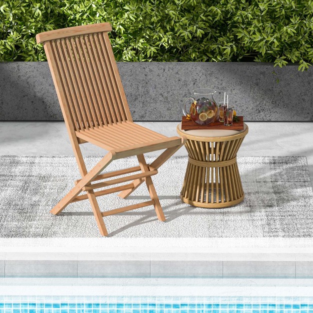 Costway 2 Pcs Patio Folding Chair Teak High Back Dining Slatted Seat Portable Outdoor