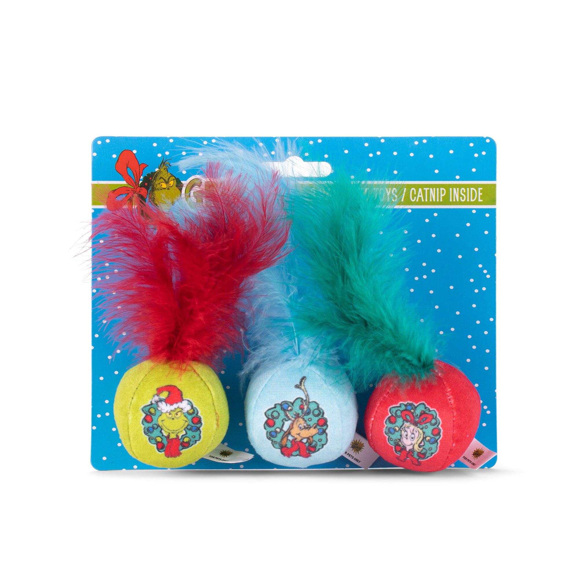 Dr. Seuss' The Grinch Feather Ball Catnip Cat Toy Asst. 3PC