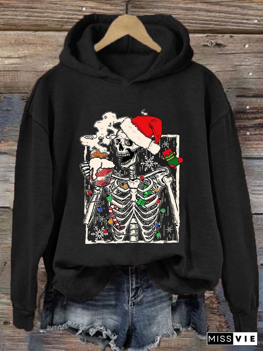 Women's Christmas Skull Print Hoodie