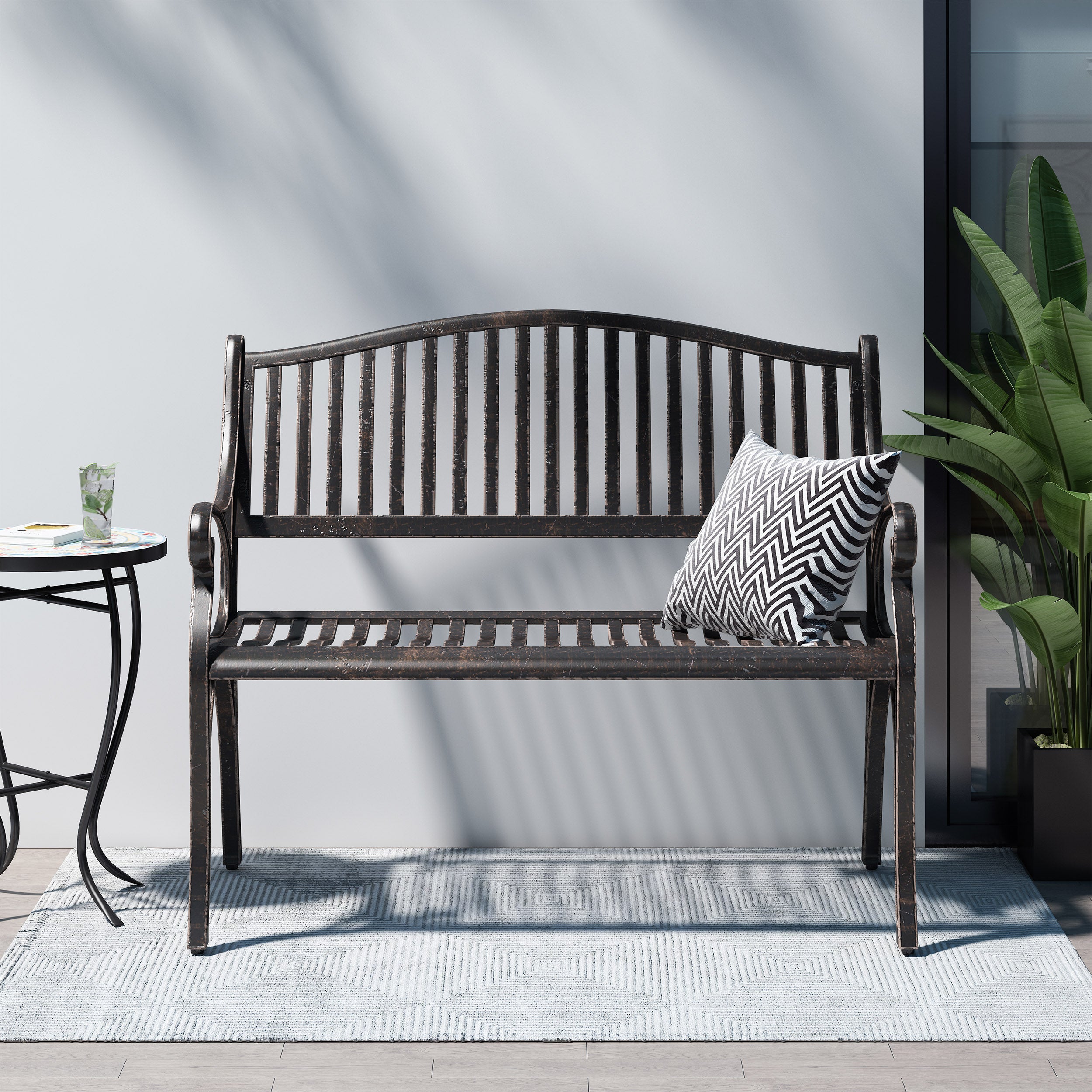 Stassi Outdoor Traditional Cast Aluminum Bench