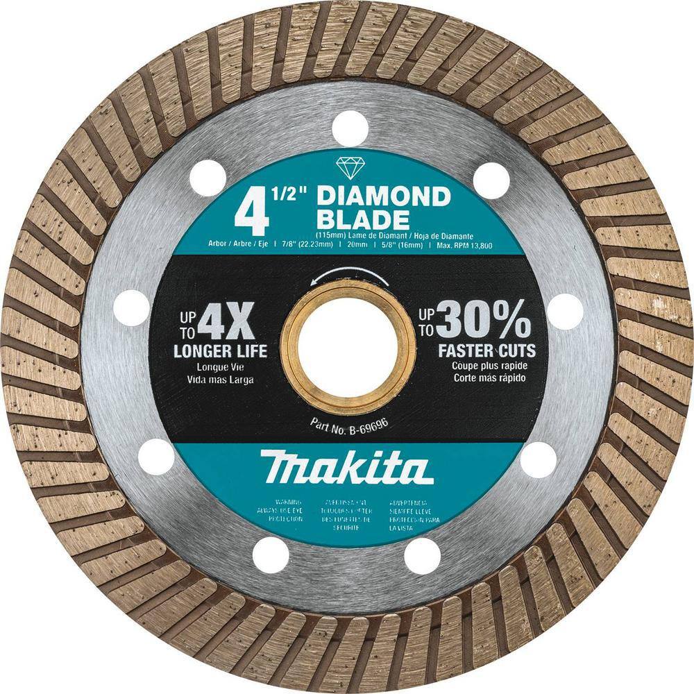 Makita 7.5 Amp Corded 4.5 in. Easy Wheel Change Compact Angle Grinder with bonus 4.5 in. Turbo Rim Diamond Blade 9557NB-B-69696