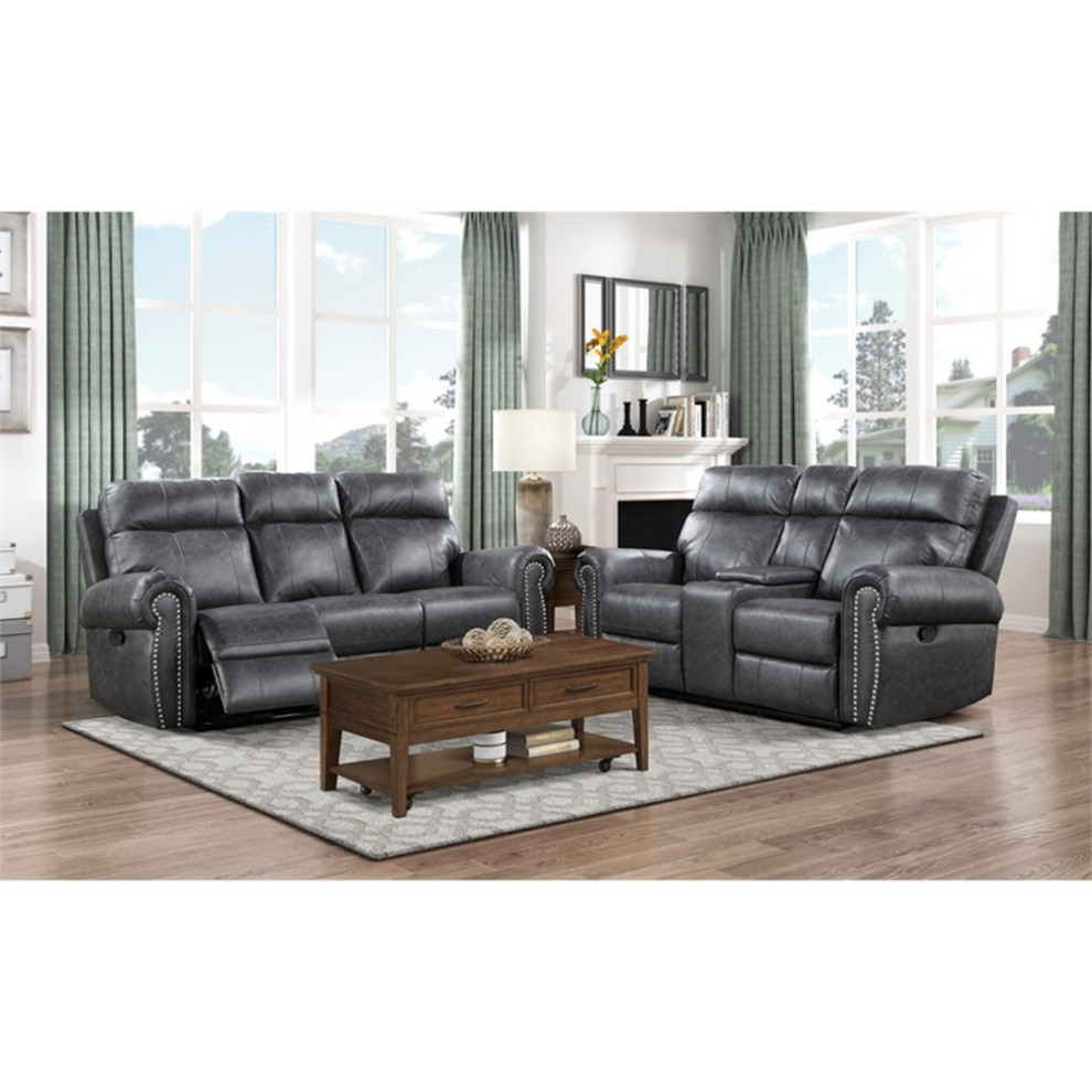 Lexicon Granville Faux Leather Manual Double Reclining Love Seat in Gray   Contemporary   Loveseats   by Homesquare  Houzz