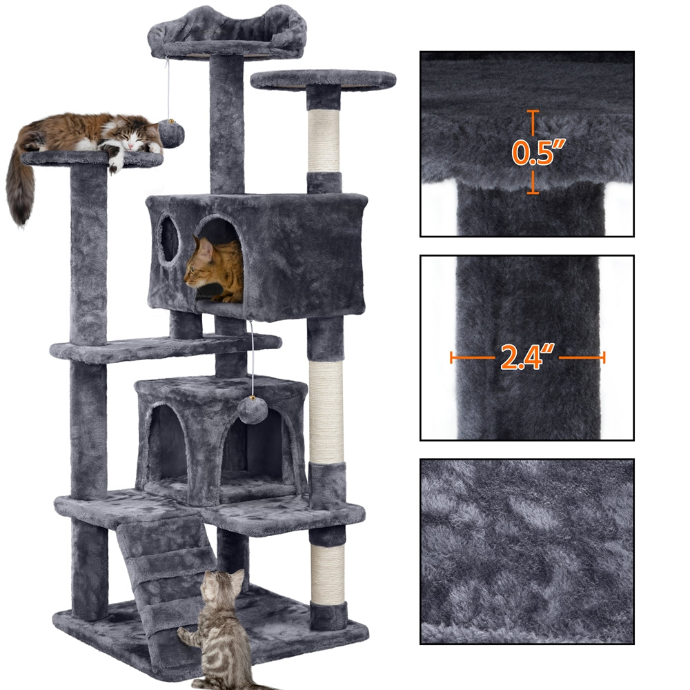 Yaheetech 54''H Cat Tree Condo with Scratching Post Tower， Dark Gray