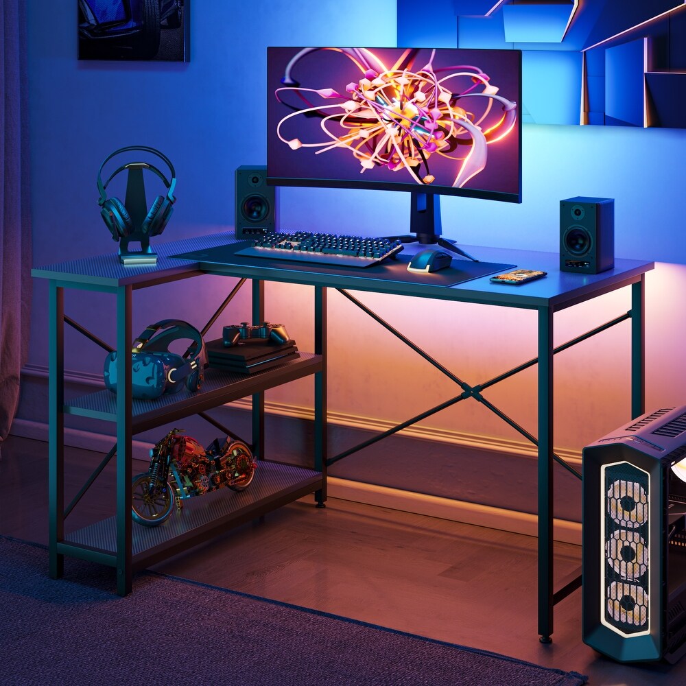 Small L Shaped Desk with Storage Shelves Corner Computer Desk