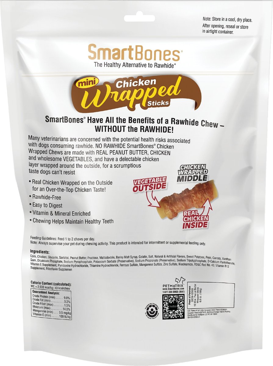 SmartBones Mini Chicken Wrapped Sticks Peanut Butter Dog Treats