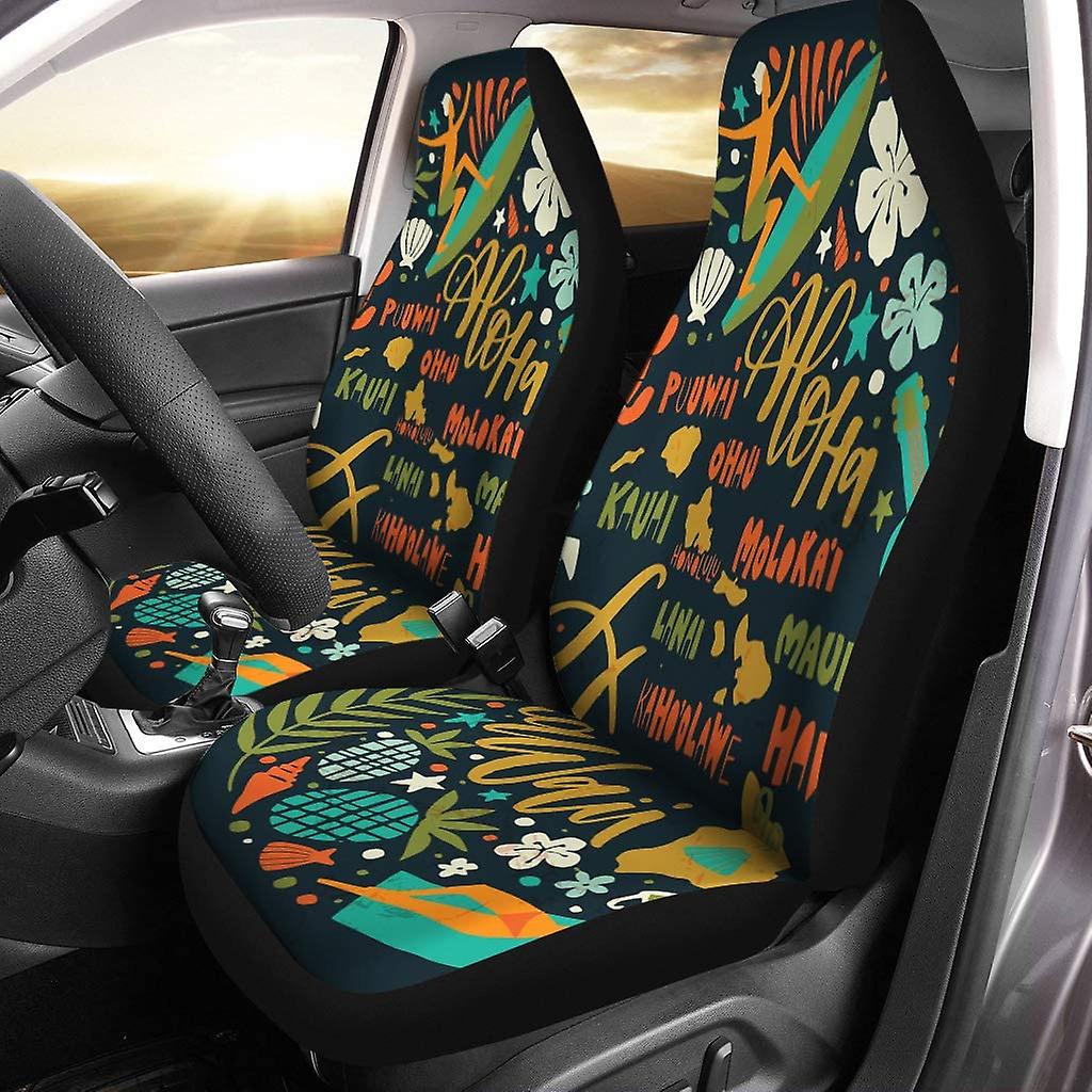 Set Of 2 Car Seat Covers Green Watercolor Graffiti Universal Auto Front Seats Protector Fits For Car，suv Sedan，truck