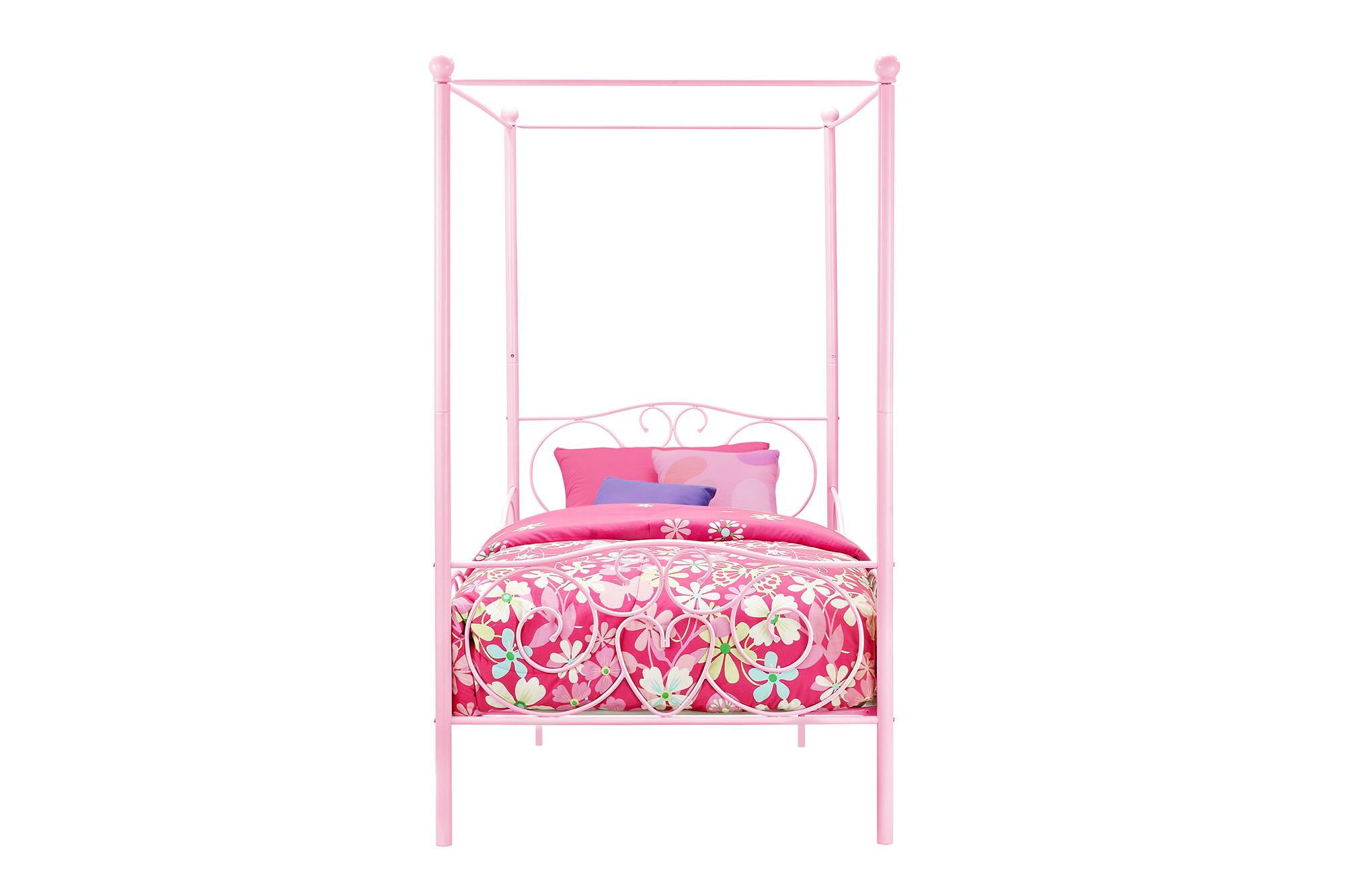 Elm & Oak Metal Canopy Kids Poster Bed, Twin, Pink