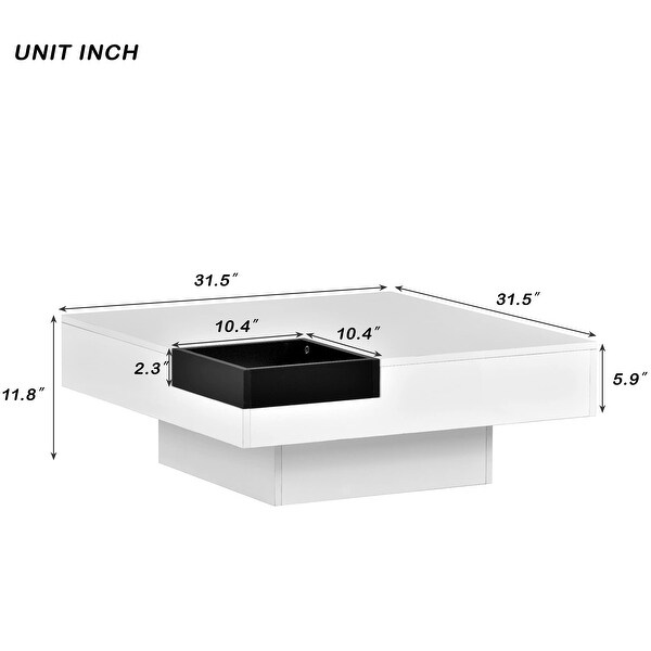 LED Coffee Table for Living Room High Gloss Square Wooden Center Table with 16-Color LED Light Modern Elegant Cocktail