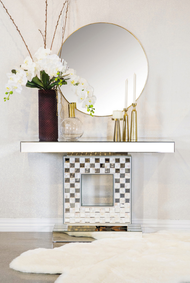 Claire Checkerboard Square Base Console Table Silver   Modern   Console Tables   by Modon  Houzz