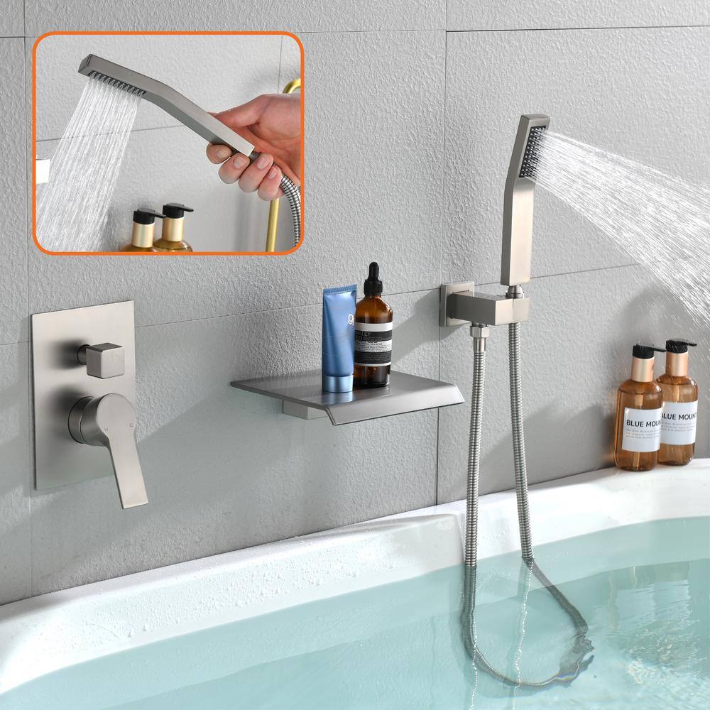 Miscool Forest Single-Handle Wall Mount Roman Tub Faucet with Hand Shower with Ceramic Disc in Brushed Nickel SHSMDH10C021BNL