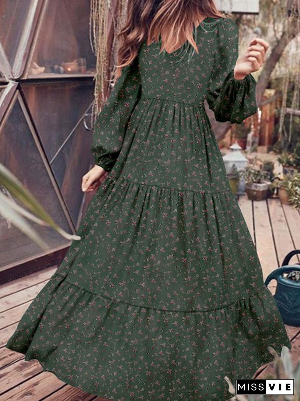 Women'S Dresses Temperament Chiffon V-Neck Long Sleeve Dress