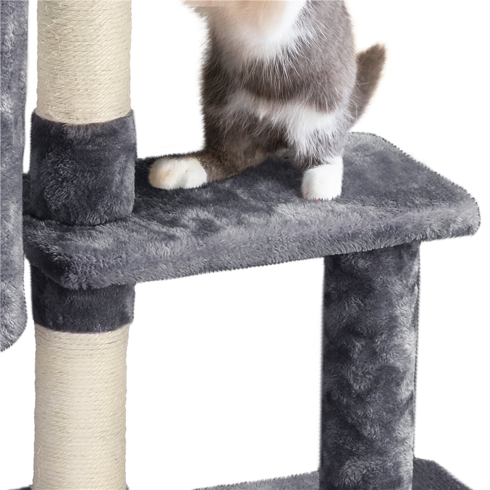 Topeakmart 38-in Cat Tree Scratching Post Tower with Plush Perch and Basket， Dark Gray