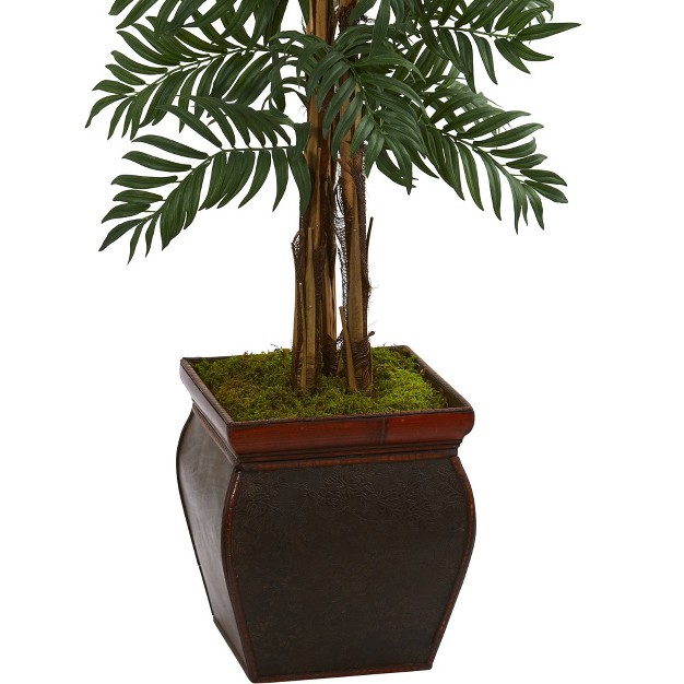 5' Artificial Parlor Palm Tree In Decorative Planter Green/brown - Nearly Natural