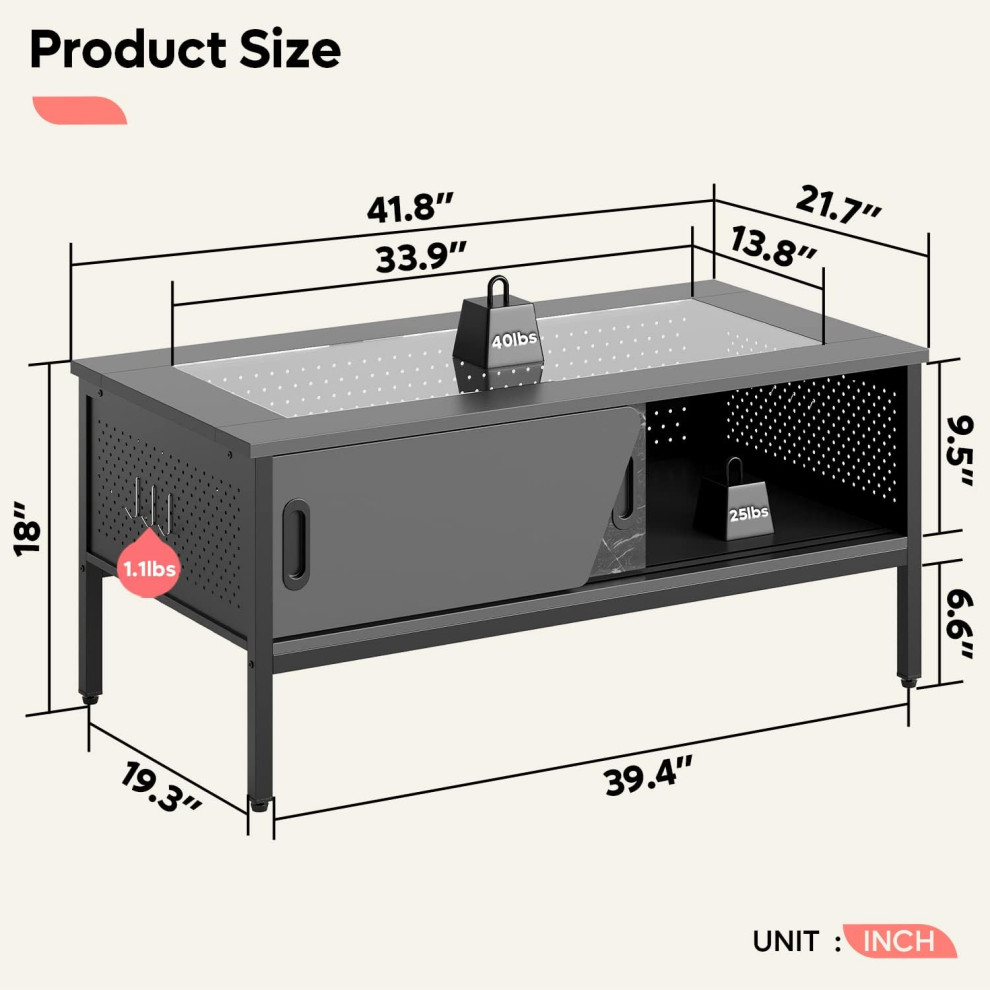 Modern Coffee Table  Glass Top  ampSliding Doors With Led Lighting   Industrial   Coffee Tables   by Decor Love  Houzz