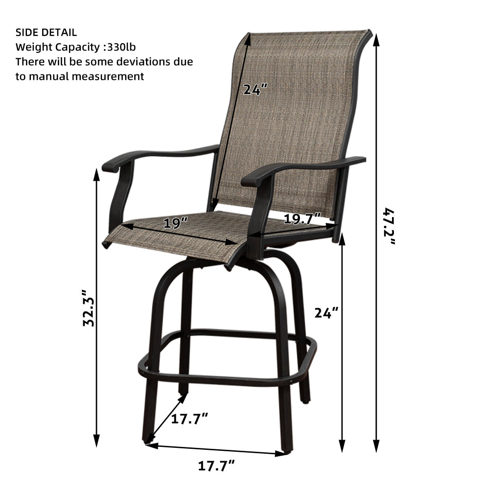 Odaof 2 Pcs Patio Bistro Set， Bar Height Swivel Stools Chair Sets with High Back and Armrest All Weather Outdoor Furniture for Lawn， Garden， Backyard， Brown