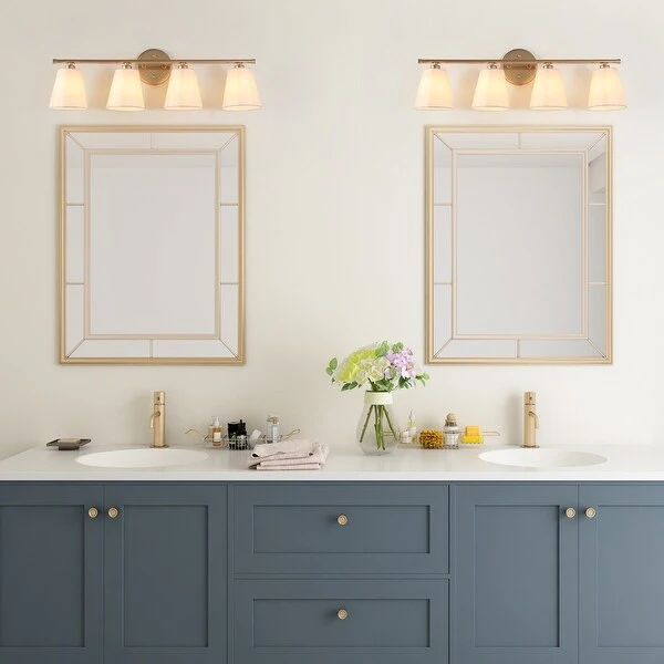 Fabrey 4-light Modern Bathroom Vanity Lights Dimmable Gold Wall Sconces with Fabric Shade - L26.5