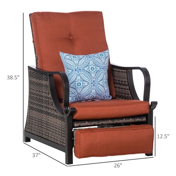 Outsunny Adjustable Patio Rattan Leisure Chair，Outdoor Relax PE Rattan Recline Lounge Furniture，w/ Cushion and Armrest