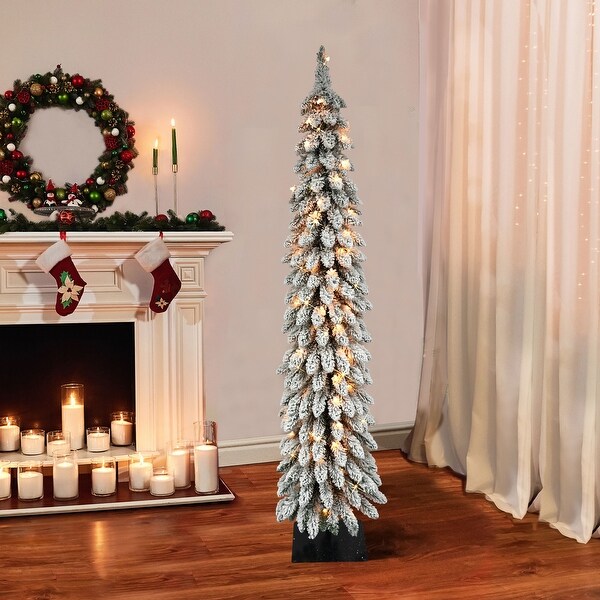 Puleo International 6' PreLit Flocked Alpine Pencil Artificial Christmas Tree