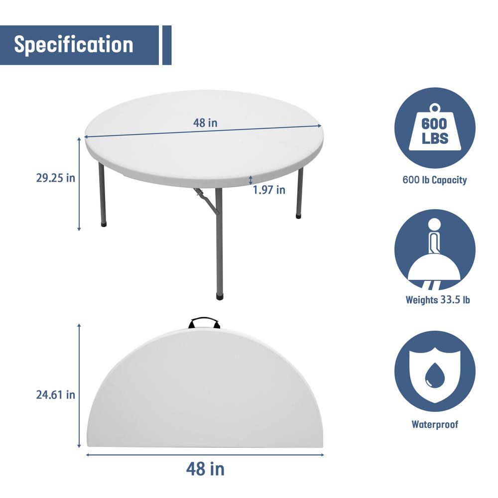 Kahomvis 48 in. Portable Folding Outdoor Gray Round Steel Picnic Table Waterproof and Rust-proof HDPE Banquet Table RYS-LKS-SC04