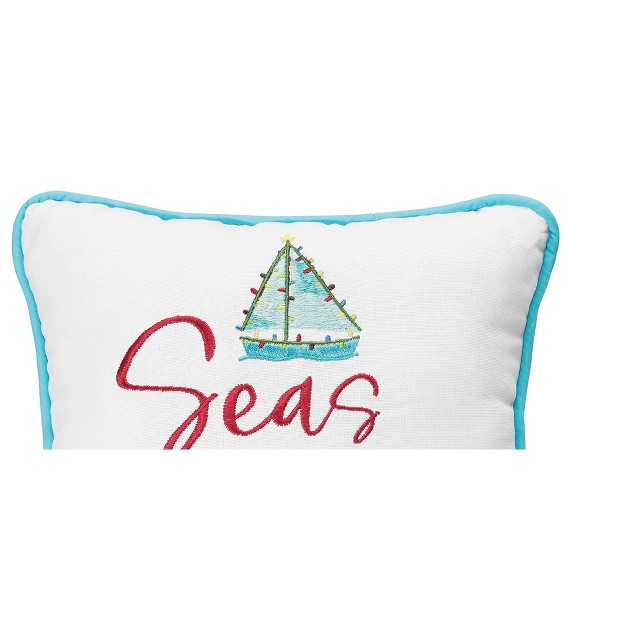 X 10 quot Coastal quot seas And Greetings quot Embroidered Petite Accent Throw Pillow Decoration Christmas Throw Pillow