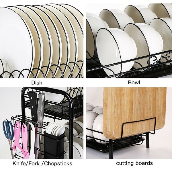 2-Tier Dish Drying Rack Dish Rack Drainer Holder Kitchen Storage Space Saver - L