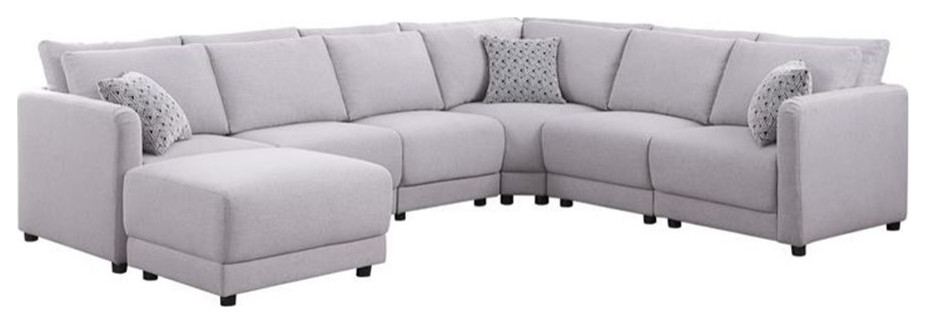 Bowery Hill Modern 7 PC Fabric Reversible Sectional Sofa Set in Light Gray   Sectional Sofas   by Homesquare  Houzz