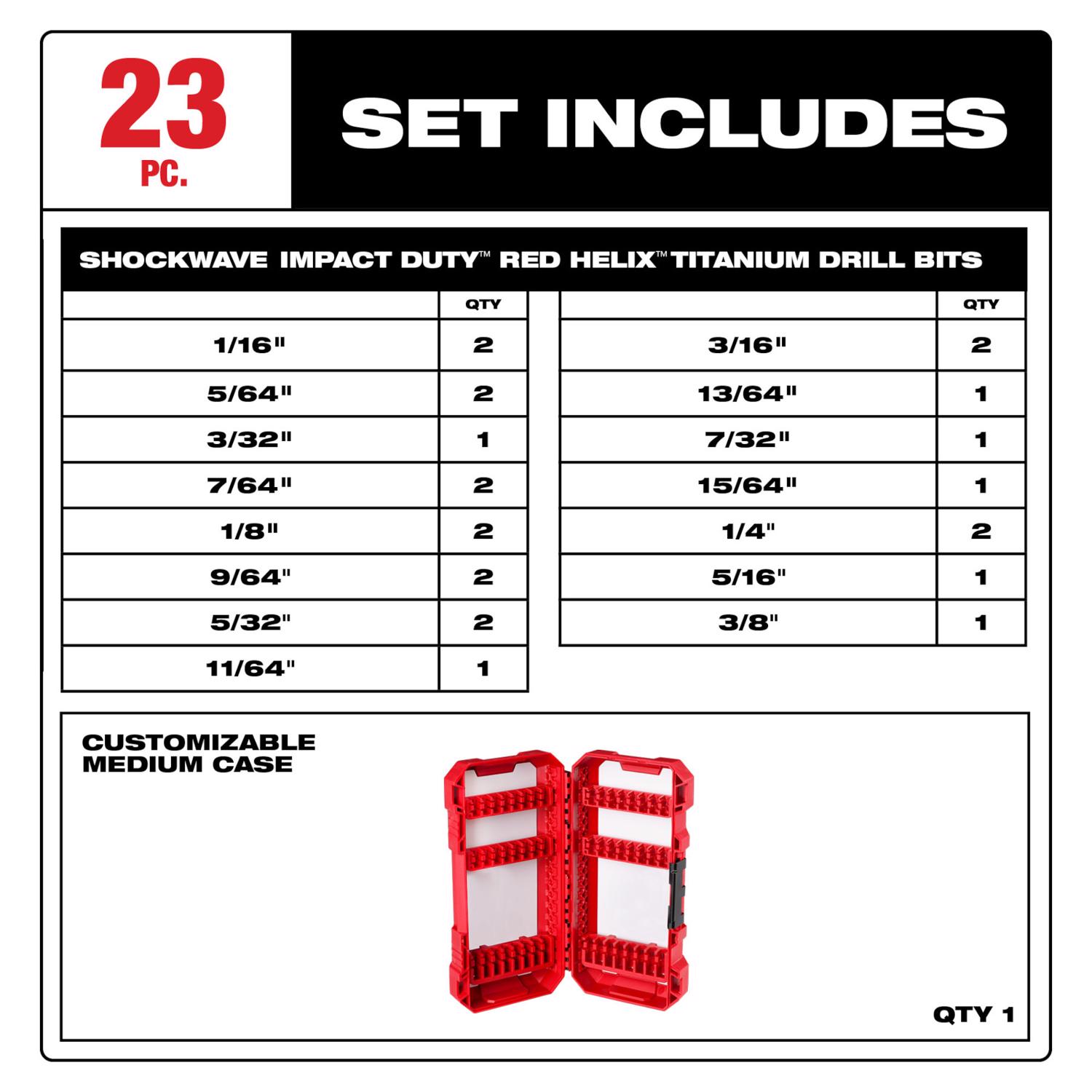 MW Shockwave Titanium Red Helix Drill Bit Set 23 pc