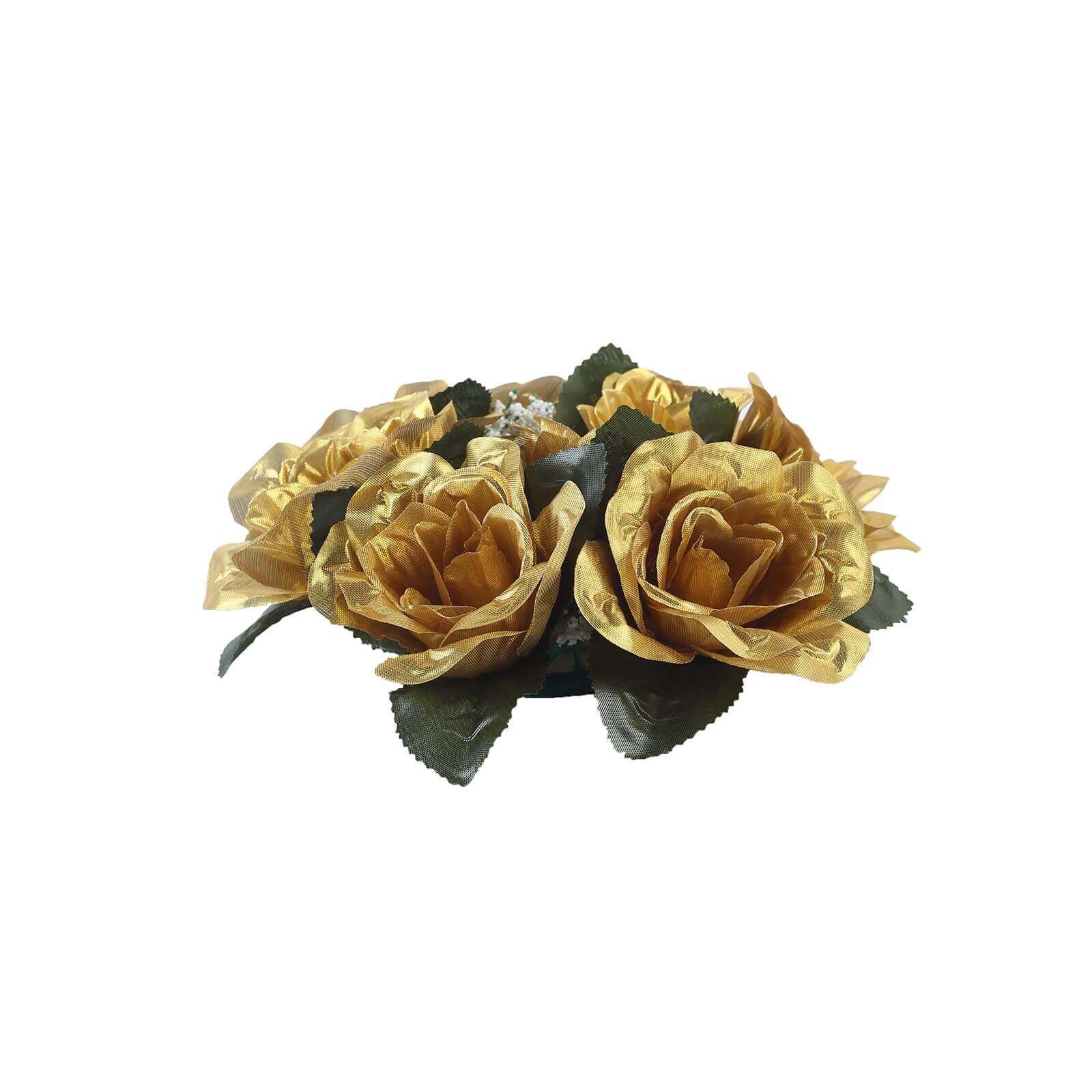 4 Pack Gold Artificial Silk Rose Flower Candle Ring Wreaths 3