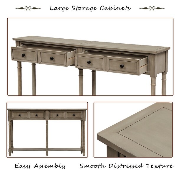 Rustic Console Table with 2 Storage Drawers and Round Deco Knob， Sofa Table with 1 Bottom Storage Shelf， Gray Wash